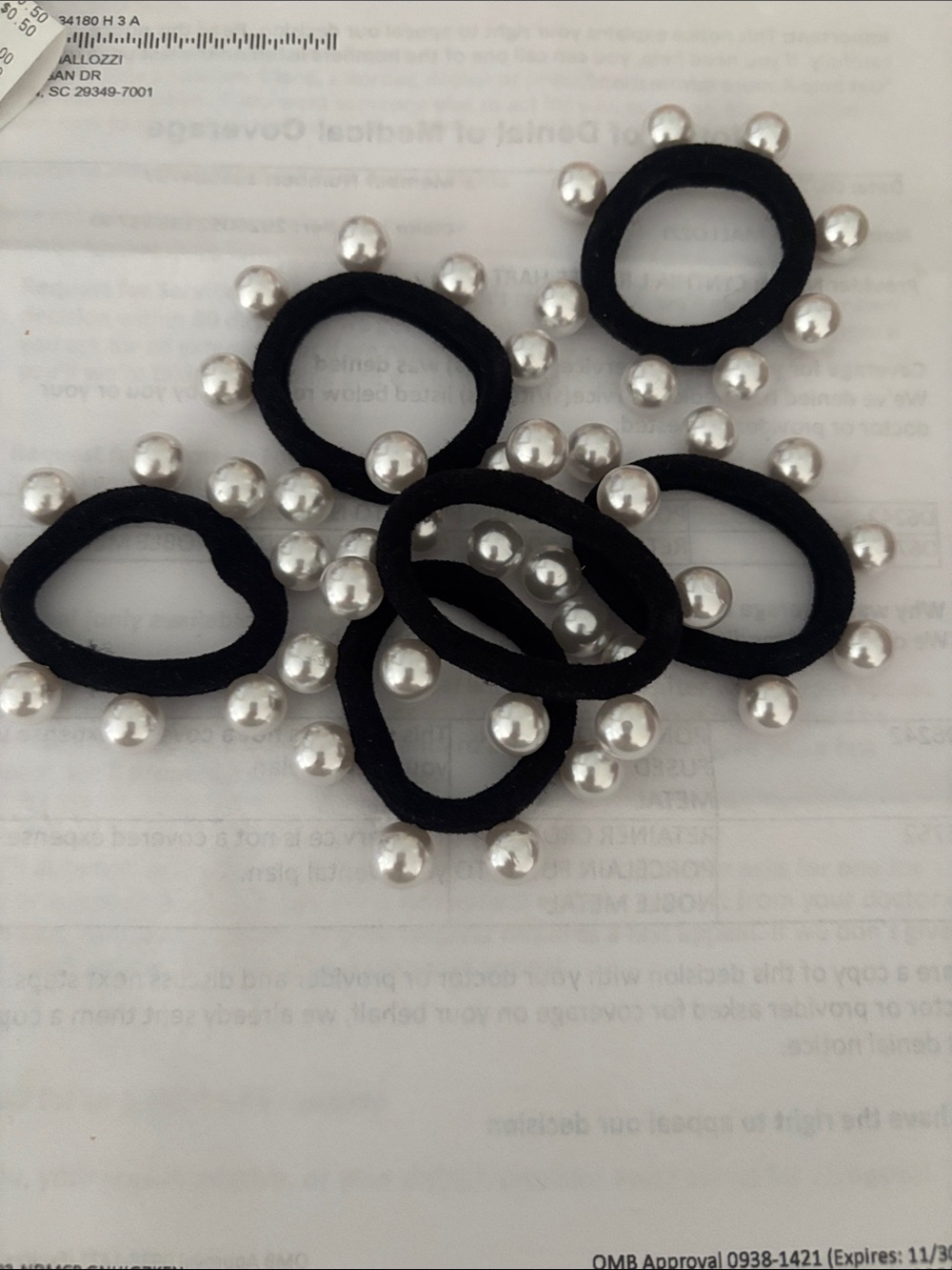 Pearl-Studded Black Hair Elastics - Elegant Ponytail Rings